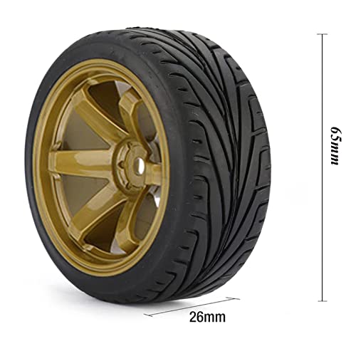 4PCS RC Car Rubber Tires and Plastic Wheels Rims Compatible with 1/10 Scale On Road Touring Racing Flat Drift Car for HSP HPI Tamiya(Gold) - color: Gold