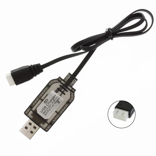 7.4V XH-3P 3-Pin USB Charger Cable for 2S LiPo Battery Packs, 1.8ft Cord | Charges 7.4V 2S LiPo battery packs with XH-3P plug for gel blasters, splatter ball guns, SCX24 RC cars and drones