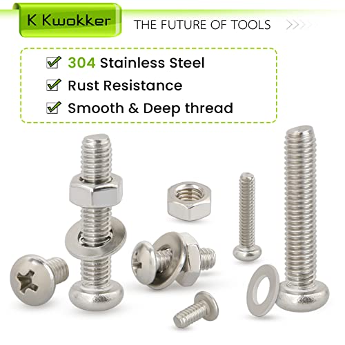 1315Pcs M2 M3 M4 M5 Phillips Pan Head Bolts and Nuts Kit, 24 Size | 304 Stainless Steel Metric Machine Screws with Washers, 6mm 8mm 12mm 16mm 20mm 25mm 6 Length 24 Sizes for DIY & Repair - size: B. M2 M3 M4 M5