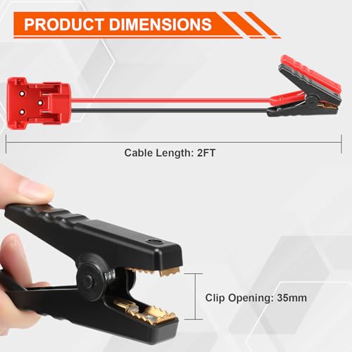 2FT 8AWG Jumper Cable Adapter Compatible with Milwaukee M18 18V | with Heavy-Duty Alligator Clips,or Jump Starting Car Using Tool Battery, Powerful & Portable Car Engine Starter
