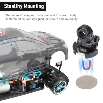 Hobbypark Aluminum Alloy Magnetic Stealth Invisible Body Post Mounts Black for 1/10 RC Rock Crawler Drift Touring Car (Set of 4)