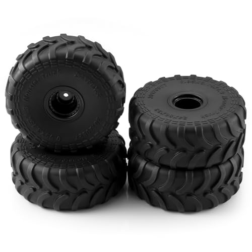4Pcs Plastic Wheels Rims Hub and Soft Rubber Tires 80mm | Upgrade Parts, For Axial 1/24 SCX24 1/18 Tra-xxas TRX4-MT, RC Crawler Car