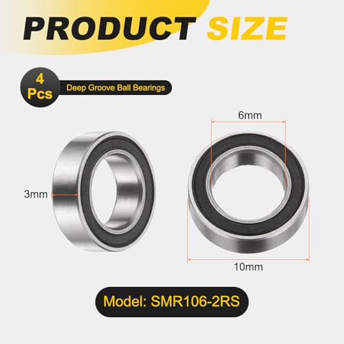 uxcell 4Pcs SMR106-2RS Deep Groove Ball Bearings, 6x10x3mm 440C Stainless Steel Double Shielded Bearings, ABEC 5 - size: 6x10x3mm