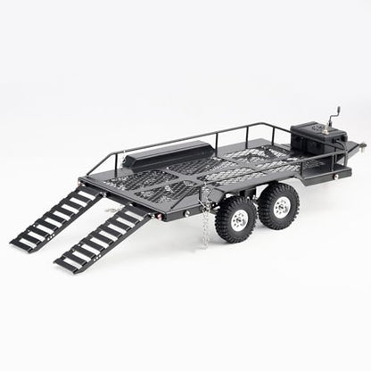 DJX RC Trailer Metal Hitch Mount Trailer with Led Light for TRX-4M FCX18 F150 Redcat Ascent18 HPI Venture-18 SCX24 AX24 FCX24 Etc 1/18 1/24 Upgrades Parts Accessories - style: 1/18 RC Trailer