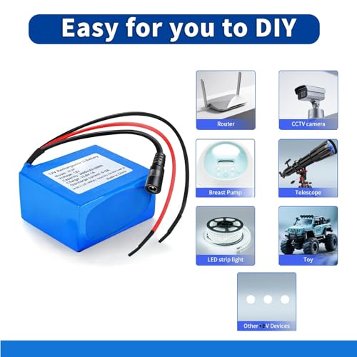 4000mAh 12V Rechargeable Lithium Battery Pack with Charger & Bare Leads - 6A Max Output for RC Cars, Robots, LED Strips, CCTV Cameras，DIY Projects