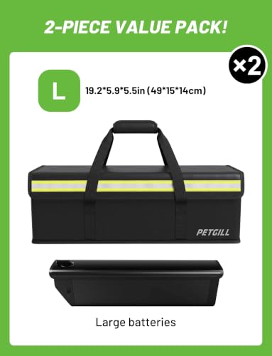 2-Pack E-Bike Battery Safe Bag Explosionproof - Large Capacity Fireproof Lipo Bag for Ebike Battery Charging and Storage(L 19.2x5.5x5.9Inches) - size: L-2 Pack 19.2x5.5x5.9Inch