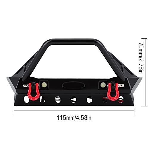 INJORA Metal Front Bumper with Tow Hooks and Lights for 1/10 TRX4 SCX10 - size: 115*98mm