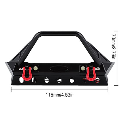 INJORA Metal Front Bumper with Tow Hooks and Lights for 1/10 TRX4 SCX10 - size: 115*98mm