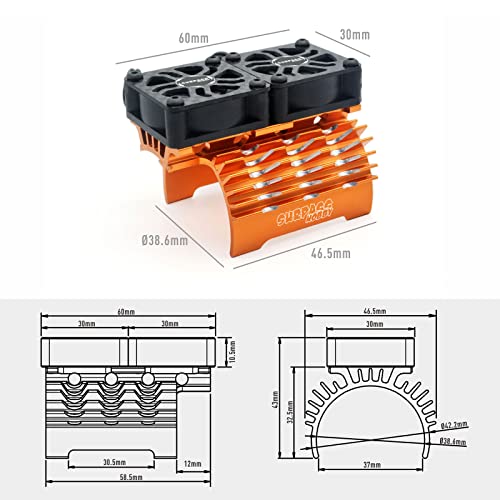 Surpass Hobby Dual 30mm Cooling Fan 27000RPM RC Car Motor Heatsink with Metal Cover for 1/8 1/7 RC Car Diameter 40/ 42mm Brushless Motor (Orange) - style: Orange