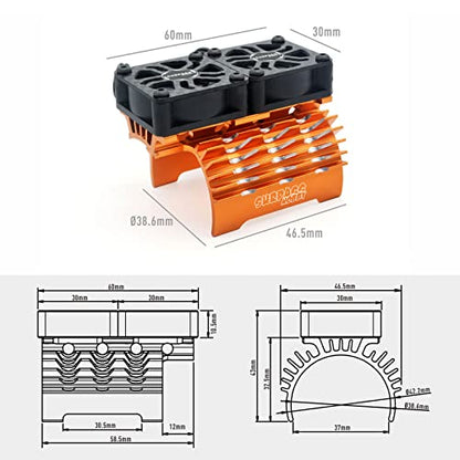 Surpass Hobby Dual 30mm Cooling Fan 27000RPM RC Car Motor Heatsink with Metal Cover for 1/8 1/7 RC Car Diameter 40/ 42mm Brushless Motor (Orange) - style: Orange