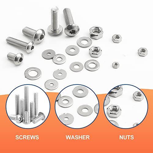 NINDEJIN Black & Silver Hex Socket Head Screws Bolts Nuts and Flat Washer Assortment Kit(Hex Socket Flat/Button/Cap Head) (580Pcs Hex Cap Head Socket Screws Nuts) | 304 Stainless Steel, Good Handling and High Toughness, Bolts, Nuts, for Home, Office Equip