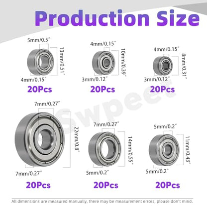 Swpeet 120Pcs 6 Sizes 693ZZ, 623ZZ, 624ZZ, 685ZZ, 687ZZ,627ZZ Ball Bearings Assortment Kit, Carbon Steel Deep Groove Bearings, Double Shielded - size: Assortment Kit-120PCS, style: Carbon Steel