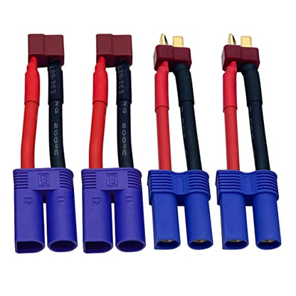 2Pairs T Plug to EC5 Male Female Connector Adapter RC Lipo Battery/Charger Adapter Converter 12AWG 5CM Gauge Wire for RC Cars Trucks Drones - style: T plug to EC5