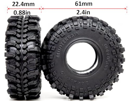 2pcs 1.0 Tires 61 * 22.4mm Soft Sticky Mud Crawler Tyre For RC 1/18 TRX4M 1/24 SCX24 AX24 FCX24 Enduro24 Upgrades, (2-Pack)