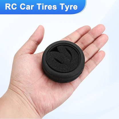 uxcell 2Pcs Soft Rubber RC On-Road Car Tyres D6-Type Sponge Inside for RC 1/10 HSP Tires Scale Touring On-Road Racing DIY Model Car- 62mm(2.44") OD x 26mm(1") Width, Black