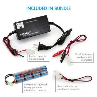 Tenergy Charger and 9.6V NiMH 1600mAh Rechargeable Butterfly Battery Pack with Mini Tamiya Connector for AEG - size: Battery Pack + Charger