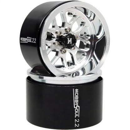 RC 2.2 Beadlock Wheels 40mm Wide 4-Pack Fits TRX4 SCX10 Capra | -11mm negative offset, Silver CNC aluminum rims with 12mm hex hub For RC 1/10 mud rock crawler trucks upgrades - color: Silver