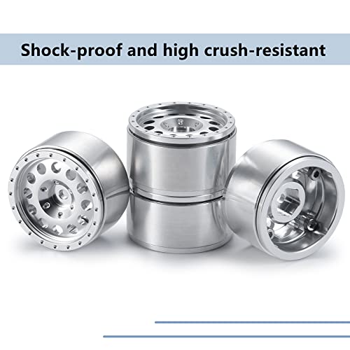 MORLORDY RC Aluminum Alloy 1.0 Beadlock Wheels Rims 4PCS Metal Wheel Hub Set for 1/24 RC Crawler Car SCX24 Wheels Upgrades Accessories - Silver