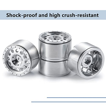 MORLORDY RC Aluminum Alloy 1.0 Beadlock Wheels Rims 4PCS Metal Wheel Hub Set for 1/24 RC Crawler Car SCX24 Wheels Upgrades Accessories - Silver