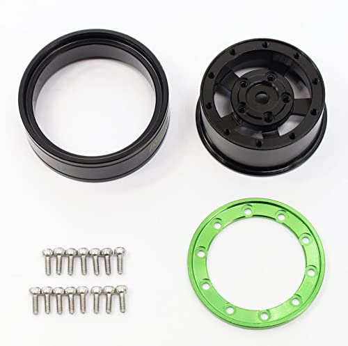 MRC 1.0 Beadlock Wheel 4PCS CNC Aluminum Wheels Rims Upgrade for 1/24 RC Crawler Car Axial SCX24 C10 Jeep Betty (Black-Green) - color: Black-Green