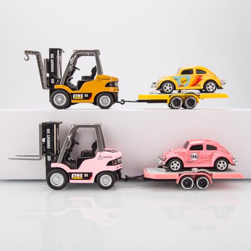 1:64 Mini Alloy RC Forklift, 2 Mode Forklift Truck with Sound and Lights Flatbed Truck & Forks, Pallet & Hook, USB Rechargeable, for Adult & Collectors
