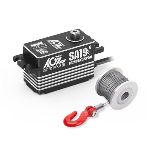 AGFRC 19KG Waterproof Low Profile 1/10 Scale Winch Servo(SA19 Winch) | 0.073Sec, 8.4V HV, Brushless Motor, Programmable, Full Metal Gear, with 25T Metal Winch Horn, for 1/10 RC Cars & Crawlers
