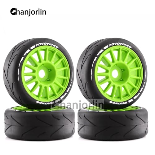 1/8 RC On Road Car Tires And Wheels Rims 17mm Hex 103mm Rubber Rally Tyres For 1:8 Scale RC On-Road Racing Car HPI WR8 HSP Hobao ARRMA Redcat Losi Kyosho VRX RC Rally Drift Car 4PCS (Green A) - color: Green a