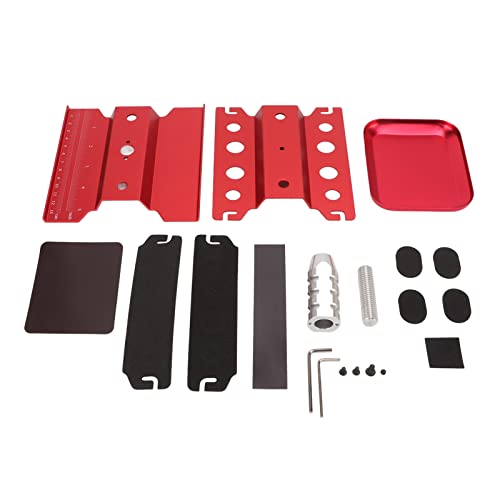 RC Car Repair Work Stand, Aluminum Alloy Durable Adjustable Height with Screw Tray Magnetic Pads for 1/8 1/10 1/12 1/16 Scale Remote Control Cars (Red) - color: Red