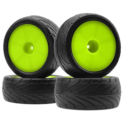 4Pack ShareGoo RC 85mm/3.34" Rubber Tires Front Rear Tyres 12mm Hex Wheel Compatible with Redcat HPI HSP Kyosho 1/10 RC Off-Road Car Buggy (Green) - color: Green