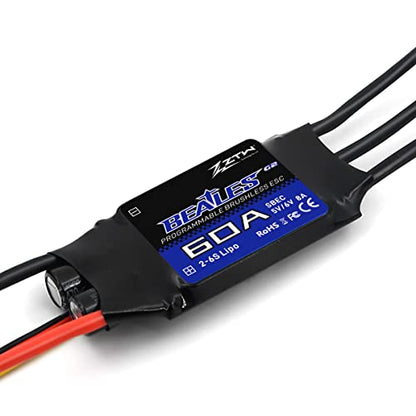 ZTW Beatles G2 60A ESC 2-6S Built-in Switching BEC 5V/6V 8A Brushless Speed Control for RC Airplane Aircraft Fixed-Wing - size: 60A