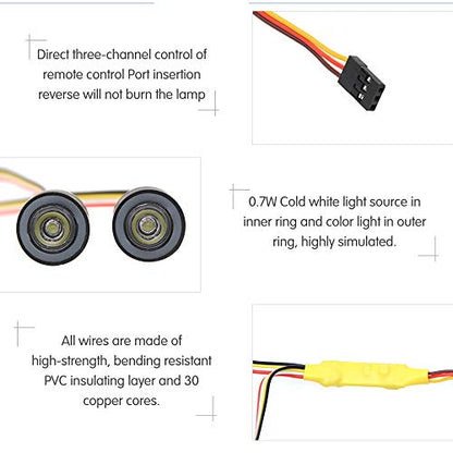 GLOBACT OGRC RC LED Light Kit Headlights Angel Eyes with 12 Modes for Traxxas TRX-4 Axial SCX10 RC4WD 1/10 RC Rock Crawler Car Accessories | 5-8V, IP67 Waterproof Headlights 12 modes for Traxxas Axial Redcat RC4WD 1/10 Crawler Body Accessories