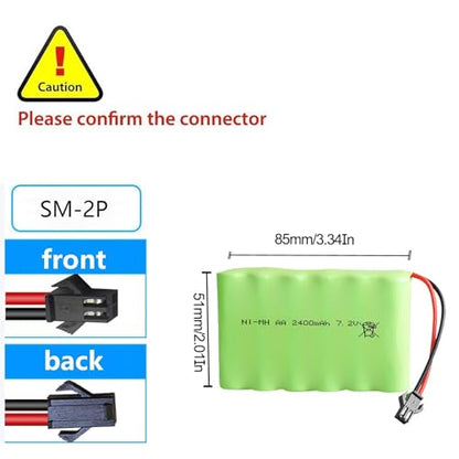 2Pack 7.2V 2400mAh NI-MH RC Battery Pack RC Car Truck Rechargeable Replacement AA Battery Cell SM-2P Plug for RC Toys,Drone,Remote Control Car DIY(2Pack)