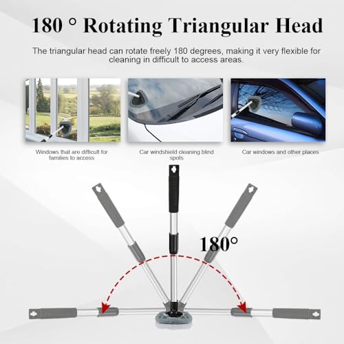 Windshield Cleaning Tool, Car Window Cleaner, Windshield Cleaner with 4 Washable Reusable Microfiber Pads and Extendable Handle, Auto Glass Wiper Cleaning Kit Universal for Car (Gray) - color: Gray