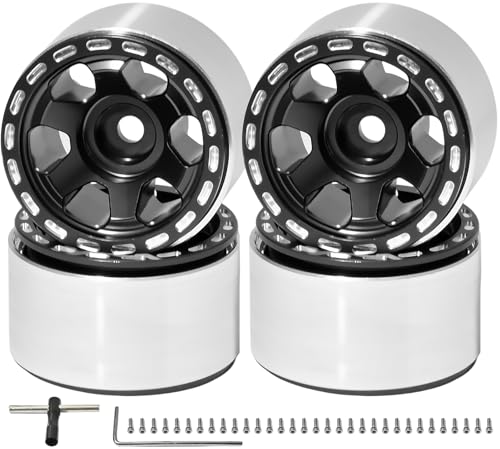 1.0 Beadlock Wheel Rim Set Aluminum Alloy RC Upgrade Part For Traxxas 1/18 TRX4M 1/24 Axial SCX24 FMS FCX24 Gladiator Bronco C10 JLU Deadbolt B17 RC Crawlers Upgrade Off-road(4Pcs/set) - color: Black
