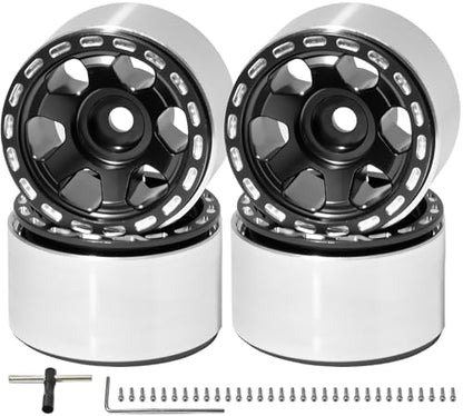 1.0 Beadlock Wheel Rim Set Aluminum Alloy RC Upgrade Part For Traxxas 1/18 TRX4M 1/24 Axial SCX24 FMS FCX24 Gladiator Bronco C10 JLU Deadbolt B17 RC Crawlers Upgrade Off-road(4Pcs/set) - color: Black
