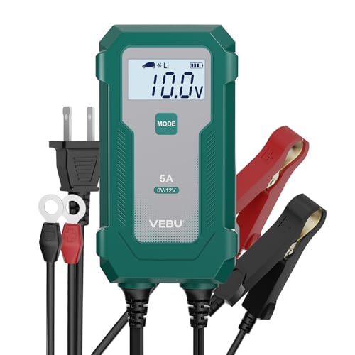 5A Smart Battery Charger & Maintainer - Automatic for 6V/12V Lead Acid/Lithium Batteries with Trickle Charge, Desulfation & Protection | Compact Plug & Play Design - size: 5 A