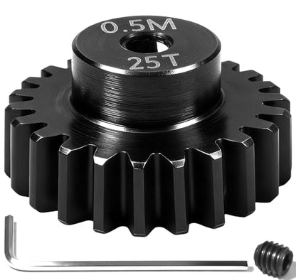 Hardened Steel 0.5M Pinion Gear 25T 2mm Shaft for RC Car/Helicopter Upgrade, Compatible with ARRMA 1/14 Typhoon 1/16 Mojave 1/18 Granite, Losi 1/12, 0.5Mod 13T-27T Gear for Brushed Brush-Less Motors - size: 25T