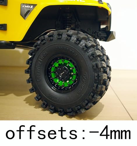 207g Super Heavy Duty RC 2.2 Beadlock Wheel Adjustable 2 Offsets Rims Hub Upgrades for 1/10 Crawle Car Wheel and Tires Remote Control SCX10 Trx4m (Green Black) - color: Green Black