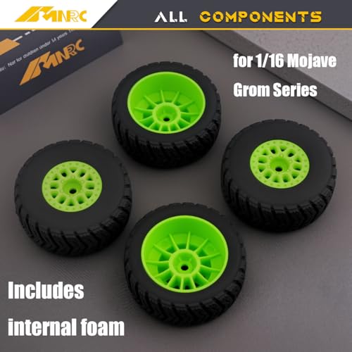 Pre Glued Wheel and Tire Plastic Rim Rubber for Arrma 1/16 Mojave Grom RC Car Upgrades Part Green - color: Green
