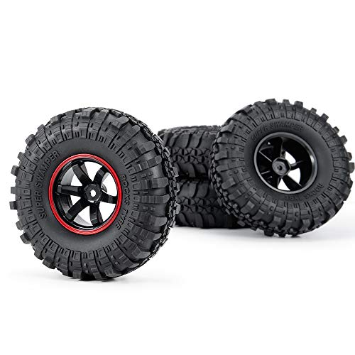 4PCS 110mm 1.9" Rubber Tires & Plastic Wheel Rim | 12mm Hex Hub, For 1/10 Axial SCX10 TRX4 D90, RC Crawler Car