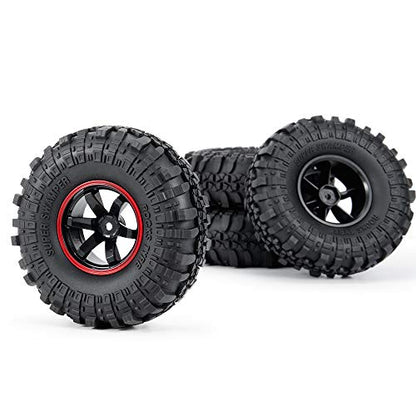 4PCS 110mm 1.9" Rubber Tires & Plastic Wheel Rim | 12mm Hex Hub, For 1/10 Axial SCX10 TRX4 D90, RC Crawler Car