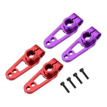 MECCANIXITY 4 Pcs Aluminum Alloy 25T Steering Servo Arm Horn for DIY RC Car/Boat/Airplane Boat Accessories, Purple/Red - color: Purple/Red