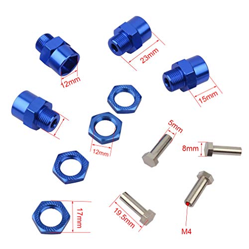 4PCS Aluminum Alloy Wheel Hex Hub 12mm Turn to 17mm Conversion Adapter for 1/10 RC Model Car Convert to use 1/8 Tires Upgrade Parts(Purple)