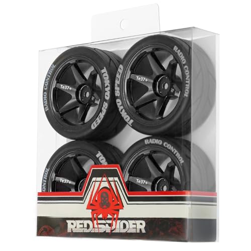 REDSPIDER 12mm Hex RC Wheels and Tires Metal Wheel Rims OD2.56'' RC Rally Racing Tyres for Tamiya TT01 TT02 XV01 TA06 A959 PTG2 HPI KYOSHO PTG2 Traxxas 1:10 Street Touring Drift Car (Black) - color: Black