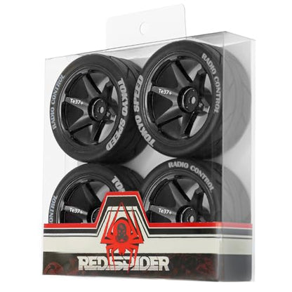 REDSPIDER 12mm Hex RC Wheels and Tires Metal Wheel Rims OD2.56'' RC Rally Racing Tyres for Tamiya TT01 TT02 XV01 TA06 A959 PTG2 HPI KYOSHO PTG2 Traxxas 1:10 Street Touring Drift Car (Black) - color: Black