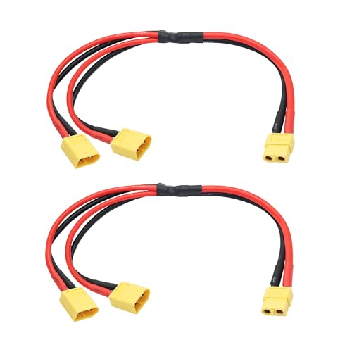 XT60 Parallel Battery Connector Cable, 12AWG XT60 Y Splitter Adapter Cable | 2Pcs XT60 RC Lithium Paralle Power Cord 1FT, 1 Female to 2 Male Y Splitter Adapter Cable, Plug and Play, for RC Multicopter - style: XT60 1 Female to 2 Male Cable