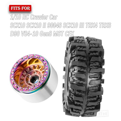Rc 1.9 Inch Wheel Rims & Tires Wheels for 1/10 RC Crawler Car SCX10 SCX10 II SCX10 III 90046 TRX6 TRX4 D90 VS4-10 Gen8 MST CFX,Aluminum RC 1.9 Beadlock Tires Wheel,Bronze - color: Bronze (1.9 Tires Wheels)