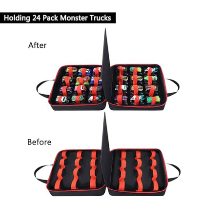 Carrying Case for 24 Monster Jam Trucks, Kids Toy Truck Storage Compatible with 24 Monster Jam Trucks, Holding for 1:64 Scale Monster Jam Trucks (Red) - color: Black