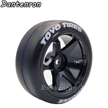 1/10 RC Drift Aluminum Wheels and Tires OD 65mm 1/12 Hard Drift Racing Tyres 12mm Hex for 1:10 Rally Street On Road Touring Car Tamiya TT01 TT02 XV01 TA06 A959 PTG2 KYOSHO 4PCS (Black) - color: Black