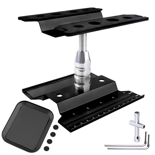 RC Car Work Stand Aluminum Repair Workstation 360 Degree Rotation Lift Lower w/Screw Tray Tools for 1/10 1/12 1/16 Scale Traxxas TRX4 Axial Arrma Redcat Losi RC Crawler Monster Truck Buggy (Black) - color: Black